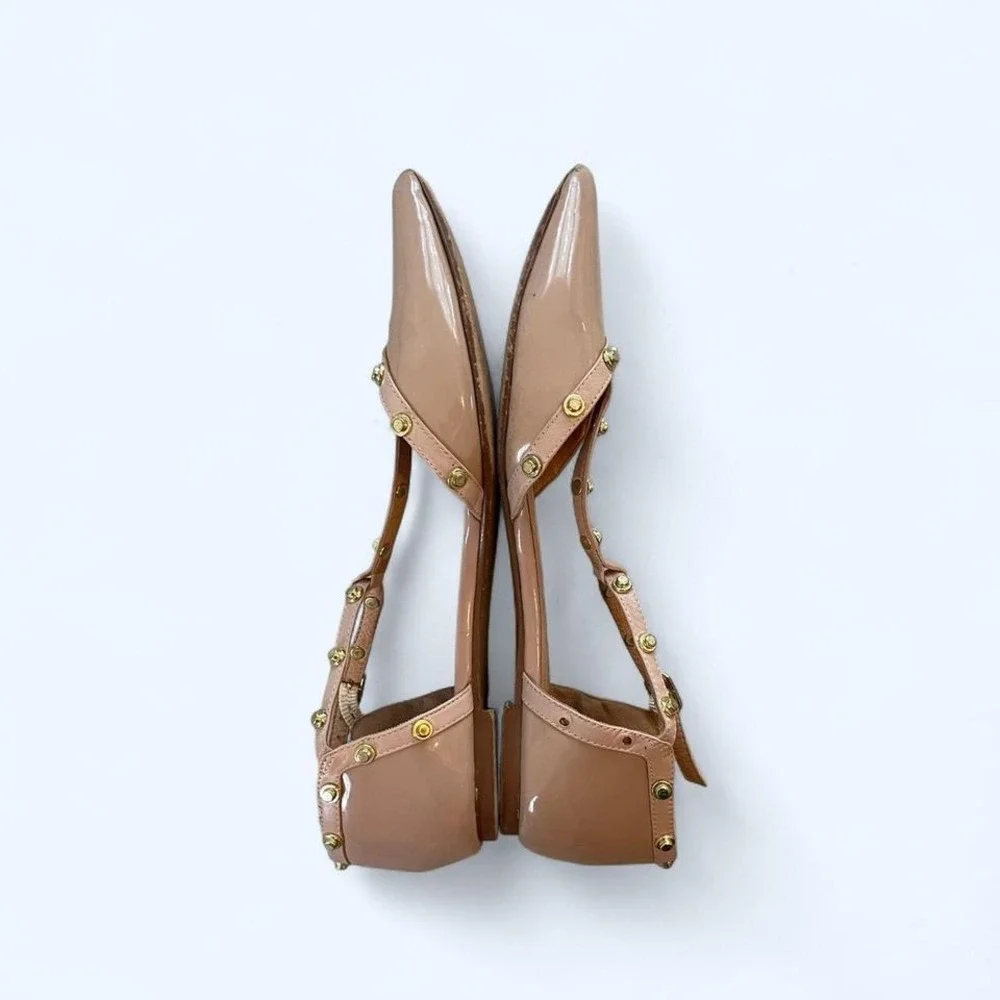 Halogen Olson pointytoe studded T-strap Flat patent‎ leather woman flats Sz 6.5